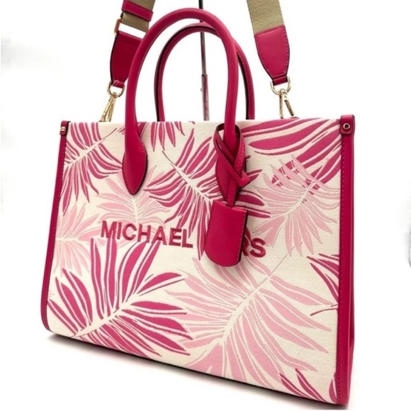 Michael Kors Medium Mirella Tote Bag Electric Pink Multi Leather - Picture 3 of 11